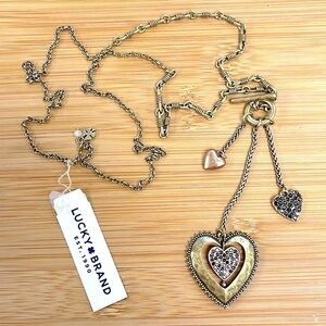 Brand New Lucky Brand Bronze Gold Tone Semi-Precious AccentsHeart Long Necklace